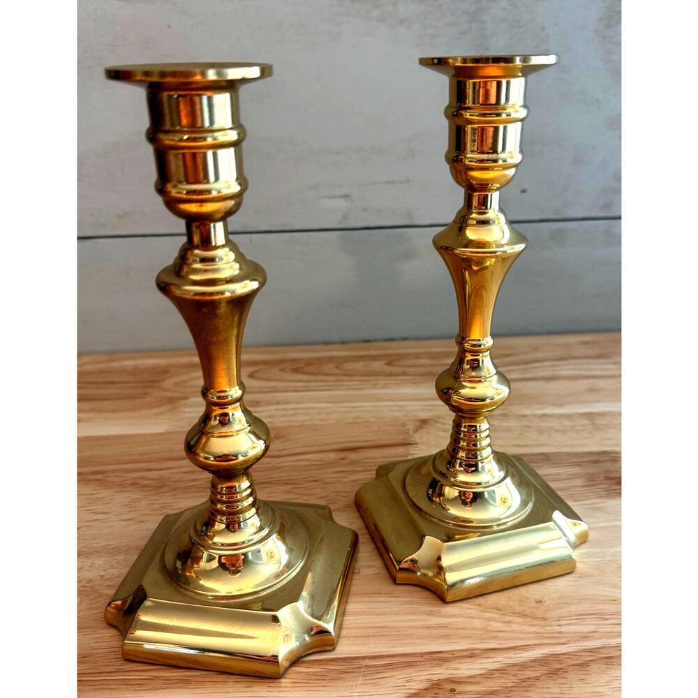 Vintage Valsan Solid Brass Heavy Candlesticks Made in Portugal Circa 1970